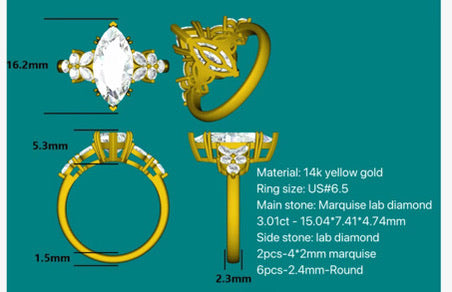 Custom 3ct 14K Yellow Gold Diamond Ring