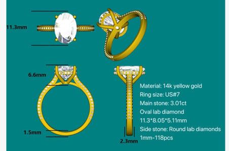 Custom 3ct 14K Yellow Gold Diamond Ring