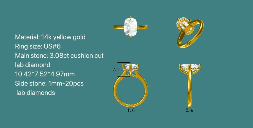 Custom 3ct 14K Yellow Gold Diamond Ring